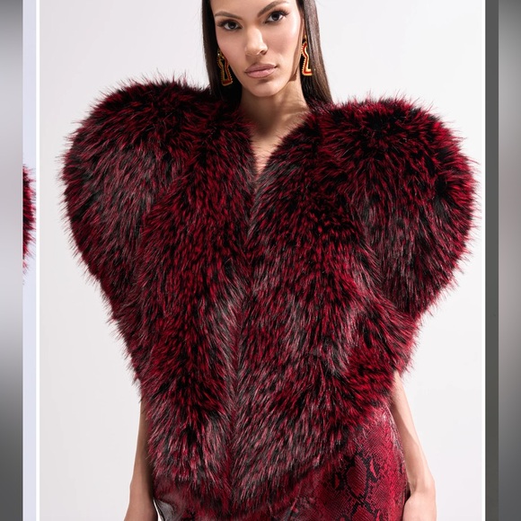 AKIRA Jackets & Blazers - Akira Heart Coat Vest Luxurious Red Faux Fur Shawl L/XL